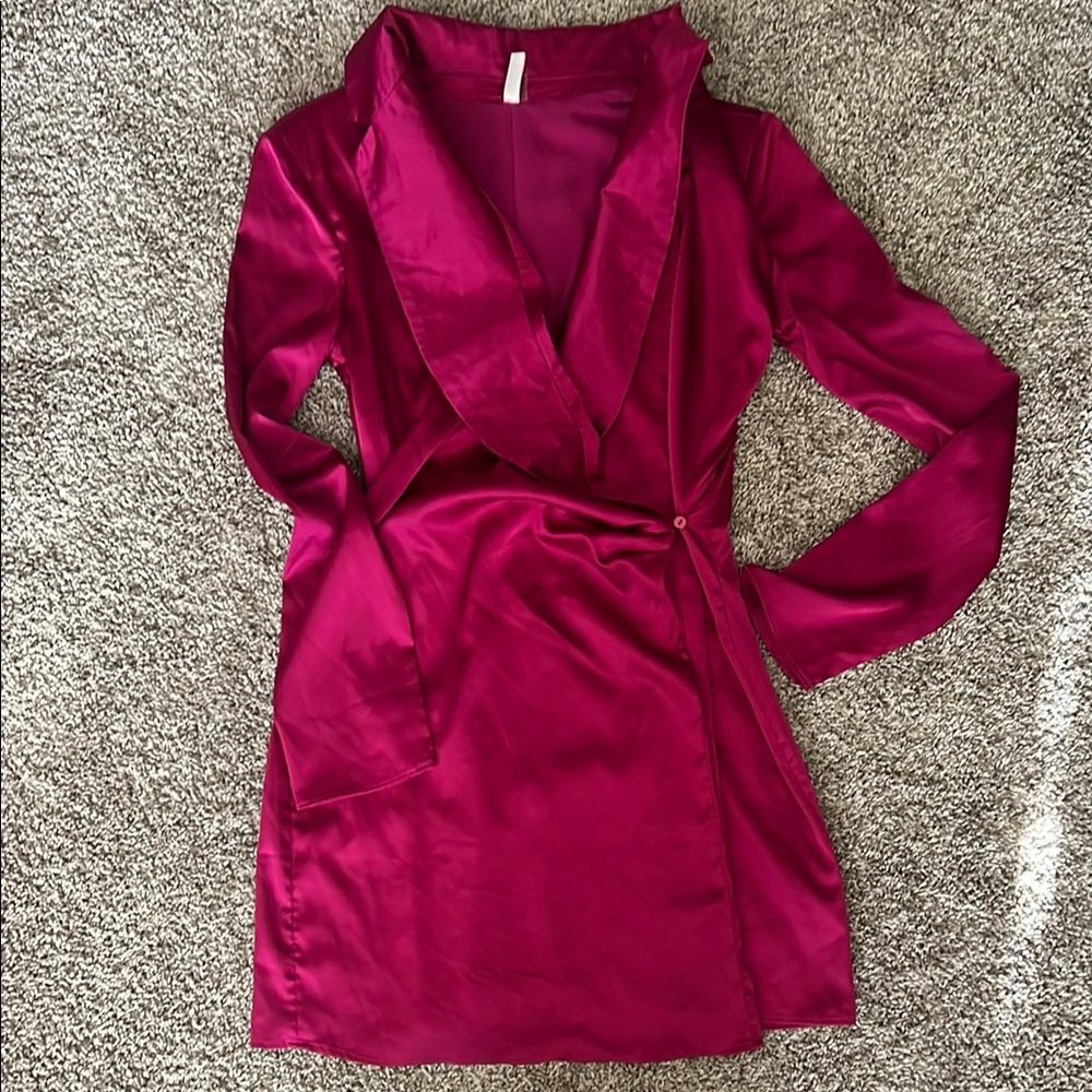 Pink Fuchsia V Neck Wrap Suit Dress